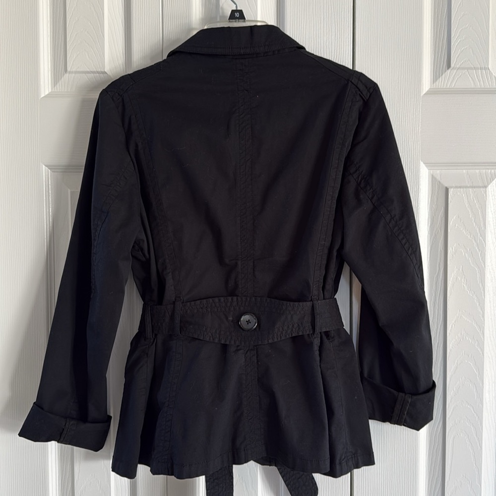H&M Women's Rich Black Cotton-Blend Belted Waist Utility-Style Jacket - Size 14 - Picture 5 of 11